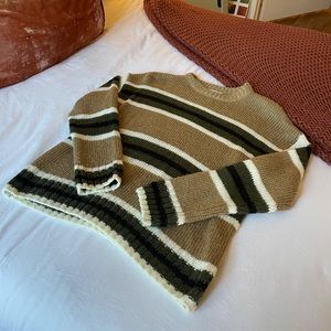 Green knit striped sweater